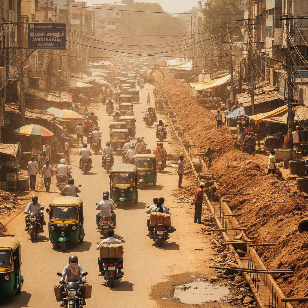 Encroachments and Slow Civic Works Shrink 40 Feet Road Near Avadi to 15 Feet