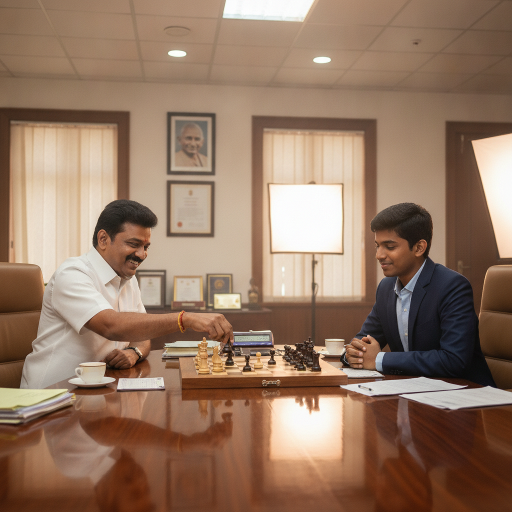 CM C Joseph Vijay Presents Rs 50 Lakh to Grandmaster R Praggnanandhaa