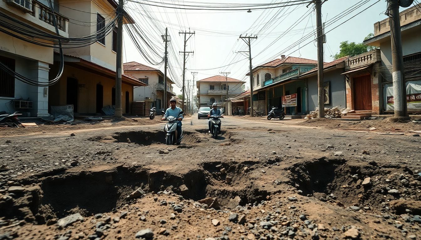 Semmenchery's Puducherry Pattai Road Plagued by Potholes and Dangling Cables