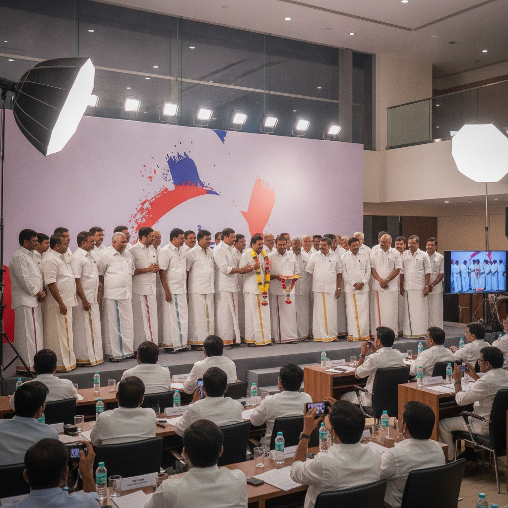 Three former AIADMK ministers and ten ex-MLAs join TVK at Panaiyur headquarters